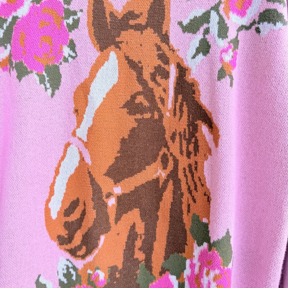 Dolls Kill Sugar Thrillz Horse Floral Pink Tunic Sweater M Western - Picture 7 of 9